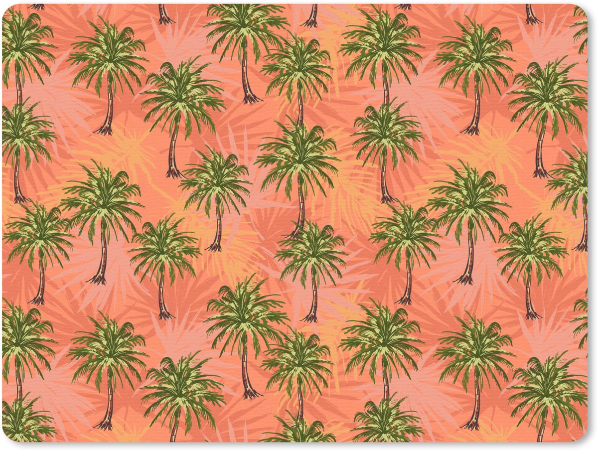Muismat 23x19 cm - Mousepad Kust - Palmbomen - Oranje - Geel - Muismatten
