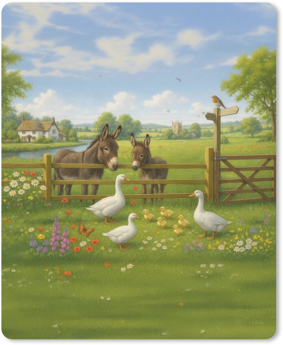 Muismat 19x23 cm - Mousepad Ezels - Ganzen - Kleurrijk - Muismatten