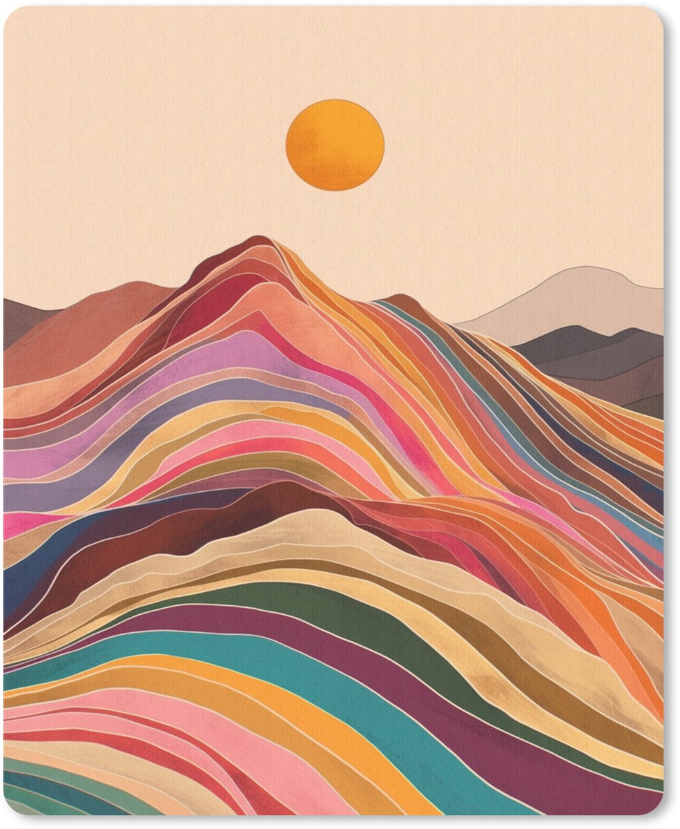 Muismat 19x23 cm - Mousepad Zon - Kleurrijk landschap - Bergen - Muismatten