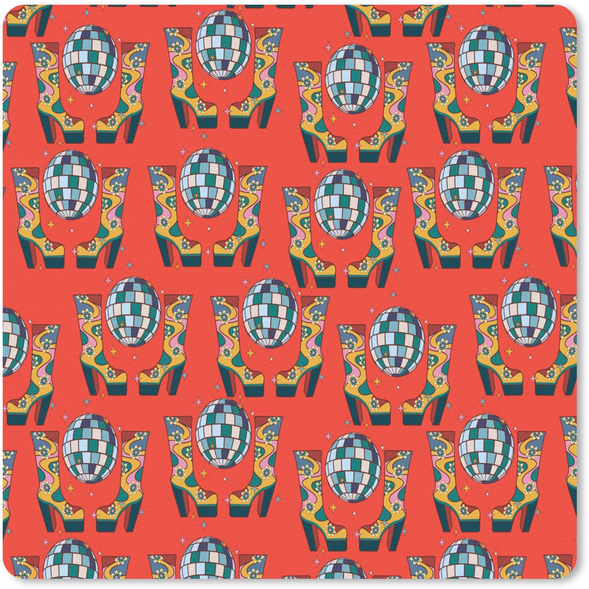Muismat 20x20 cm - Mousepad Rood - Disco - Patroon - Muismatten