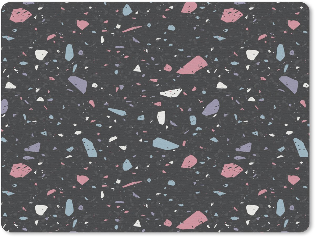 Muismat 23x19 cm - Mousepad Terrazzo - Patroon - Zwart - Zacht - Muismatten