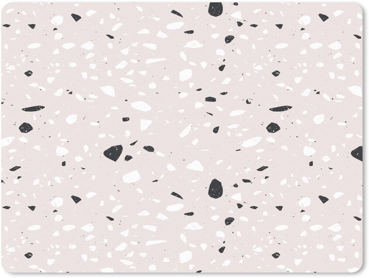 Muismat 23x19 cm - Mousepad Terrazzo - Patroon - Zacht - Zwart - Wit - Muismatten