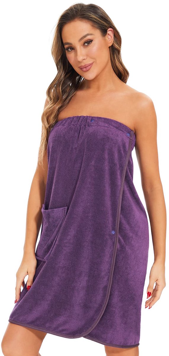 Dames Saunakilt - Frottee - Met Drukknopen, Zak en Elastische Tailleband - Voor de Sauna - Violet S/M