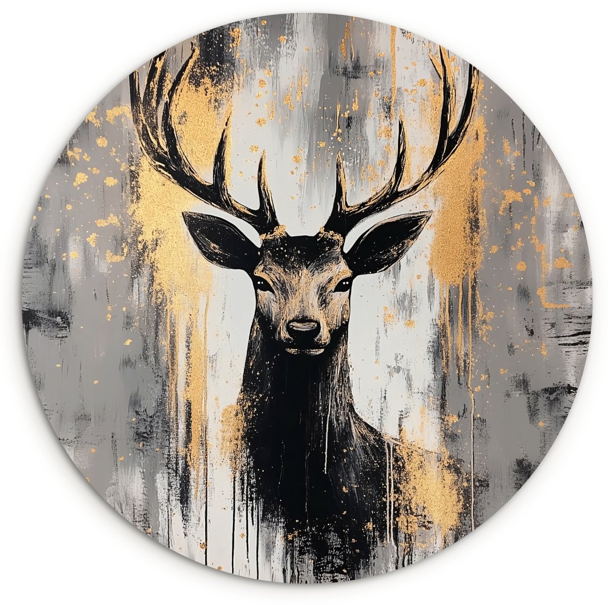 WallCircle Wandcirkel 30x30 cm - Muurcirkel Abstract - Hert - Gewei - Goud - Muurdecoratie woonkamer - Wanddecoratie slaapkamer - Kamer decoratie accessoires - Ronde schilderijen