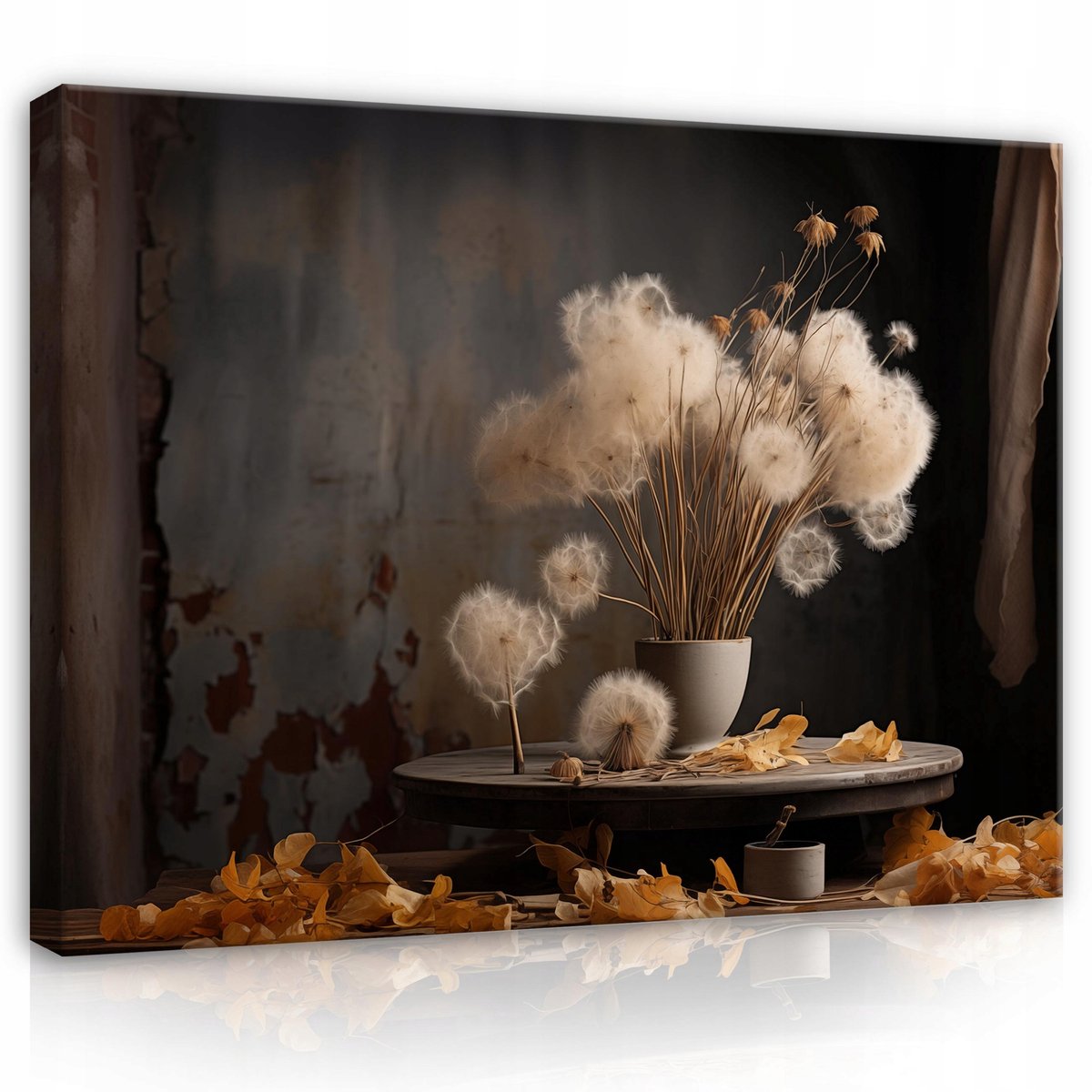 WALLARENA Canvas schilderij - 120x80 cm - bloemen in vaas met paardenbloemen op doek voor slaapkamer en woonkamer multikleurig