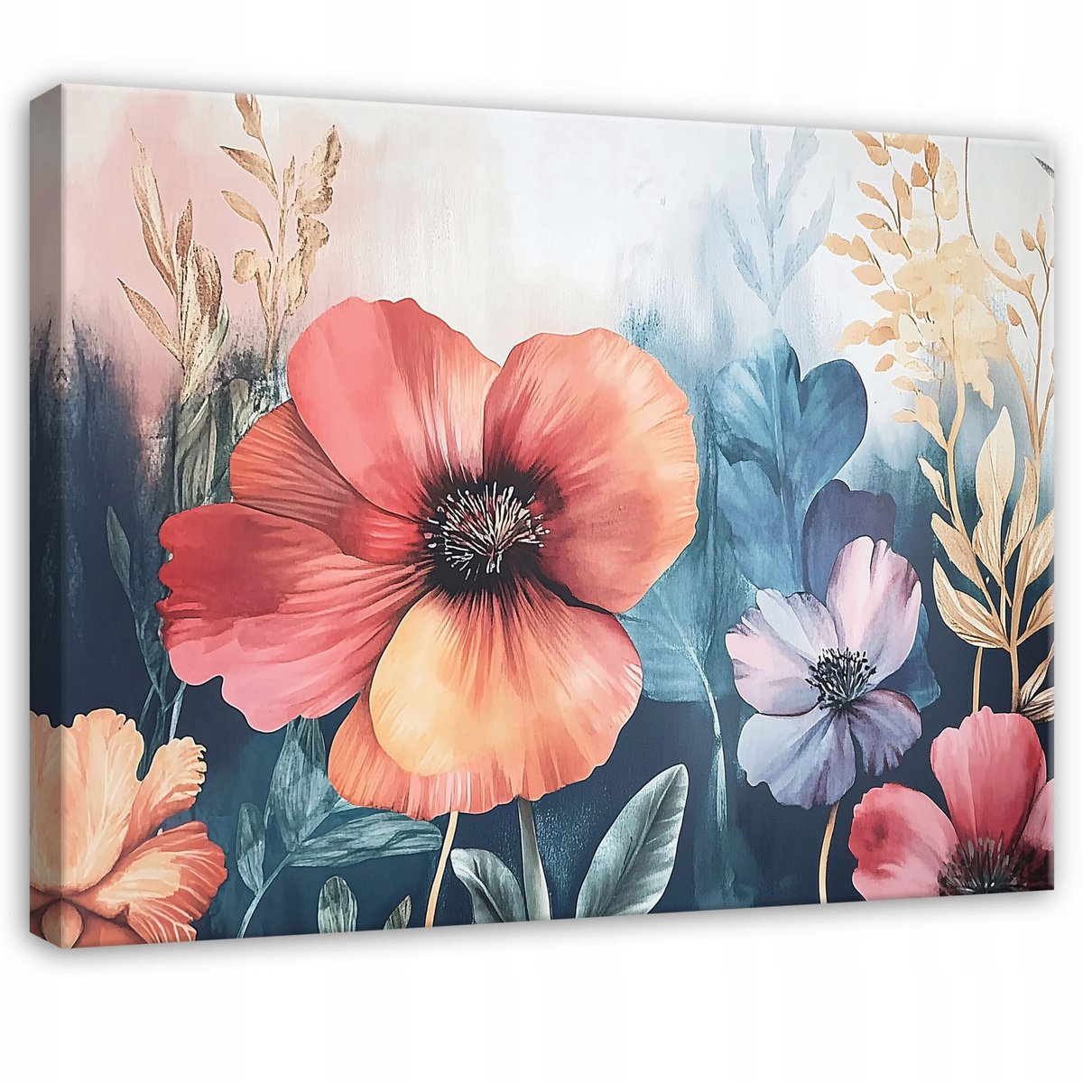 WALLARENA Canvas schilderij - 60x40 cm - bloemen in pastelkleuren voor slaapkamer, woonkamer en keuken multikleurig