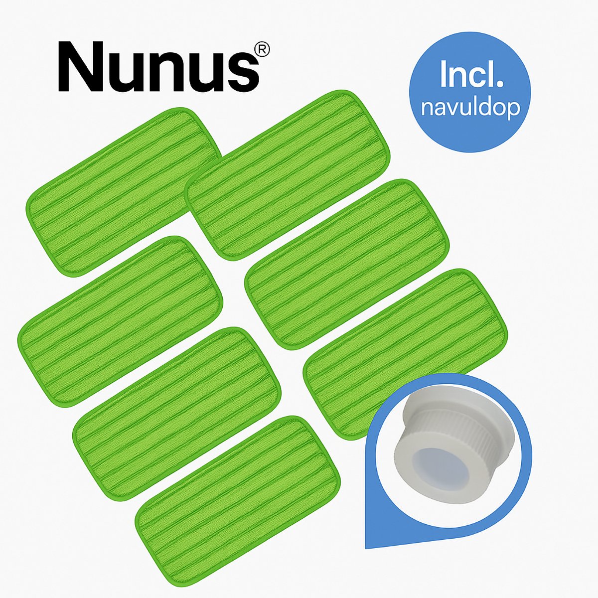 Nunu's® | 6x Uitwasbare Vervangingsdoek | Incl. siliconen navuldop | Compatible met Swiffer Wetjet | Microvezeldoek | Mop cover | Reinigingspad Herbruikbaar | Navulling | Dweilpads voor hardhout | tegels | laminaat | Vinyl | Bamboe | Stof