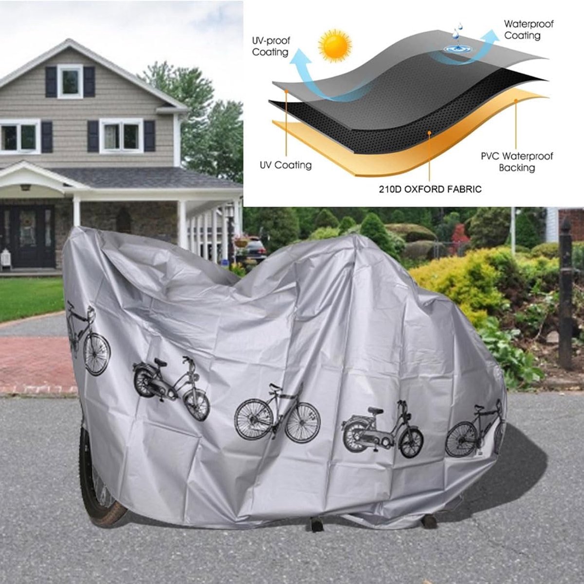 Waterdichte fietshoes - universele bescherming - 1 stuk - grijs - 200 x 110 cm