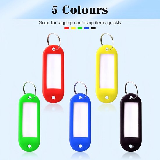 Lot 50 Porte-Clés Inscriptibles 10 Couleurs - Étiquettes Clés Avec Couvercle Plastique