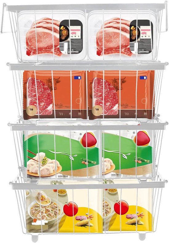 UMDONX 2-delige vriesmanden, box – stapelbaar handvat, vriesmanden, eenvoudige toegang, voor 198 l vriezer, organisatie van bevroren ingrediënten, zwart