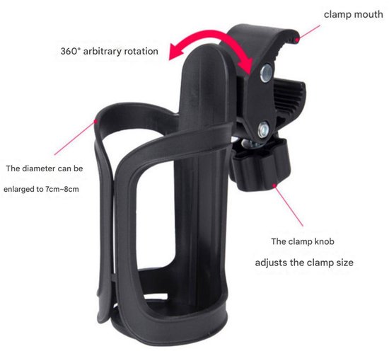 Bidonhouder voor fietsen - Zwarte bidonhouder voor fietsen - 360 graden draaibare bidonhouder voor fietsen, mountainbikes, kinderwagens en rolstoelen - 7x14cm van Merkloos — afbeelding 4