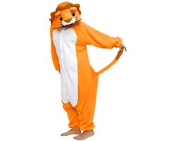 KIMU Onesie Oranje Leeuw Koningsdag Pak - Maat XL-XXL - Leeuwenpak Kostuum WK Holland - Zacht Fleece Pyjama Jumpsuit XXXL 3XL Dierenpak Dames Heren Koningsdag