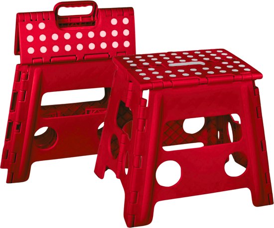Cheqo® Vouwbare Opstapkruk - Opstapje - Trapje - Kruk - Krukje - Keukentrap - Keukentrapje - Opvouwbaar - Anti-Slip - ABS Materiaal - Max. 100 kg - Rood van Cheqo — afbeelding 2