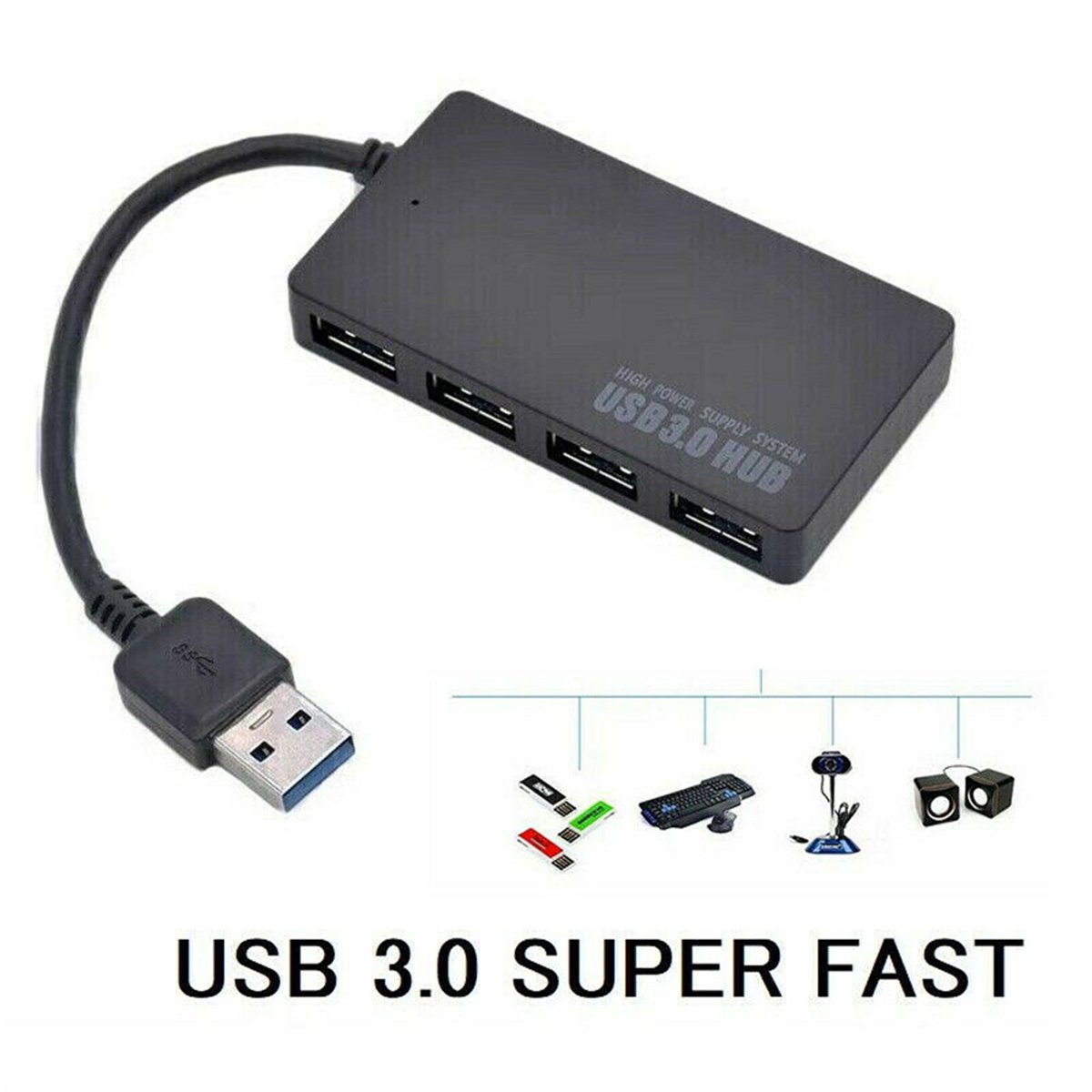 USB 3.0 hub met 4 poorten Zwart