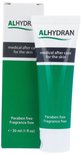 ALHYDRAN tube en doosje. Groen met witte opdruk. Medische nazorg voor de huid. Parabenenvrij, geurvrij. 30 ml.