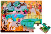 Janod Voelpuzzel - Een Dag In De Dierentuin - Reuze 20-Delige Puzzel Van Stevig Karton, Met 7 Stukjes Met Texturen - Inclusief Poster - Geschikt Vanaf 2 Jaar