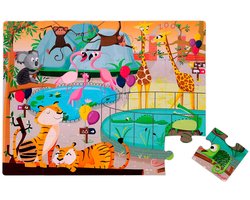 foto van Janod Voelpuzzel - Een Dag In De Dierentuin - Reuze 20-Delige Puzzel Van Stevig Karton, Met 7 Stukjes Met Texturen - Inclusief Poster - Geschikt Vanaf 2 Jaar