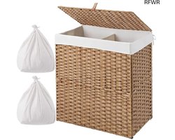 RFWR® Dubbele Wasmand met Deksel - Rieten Wasmand voor Badkamer en Slaapkamer