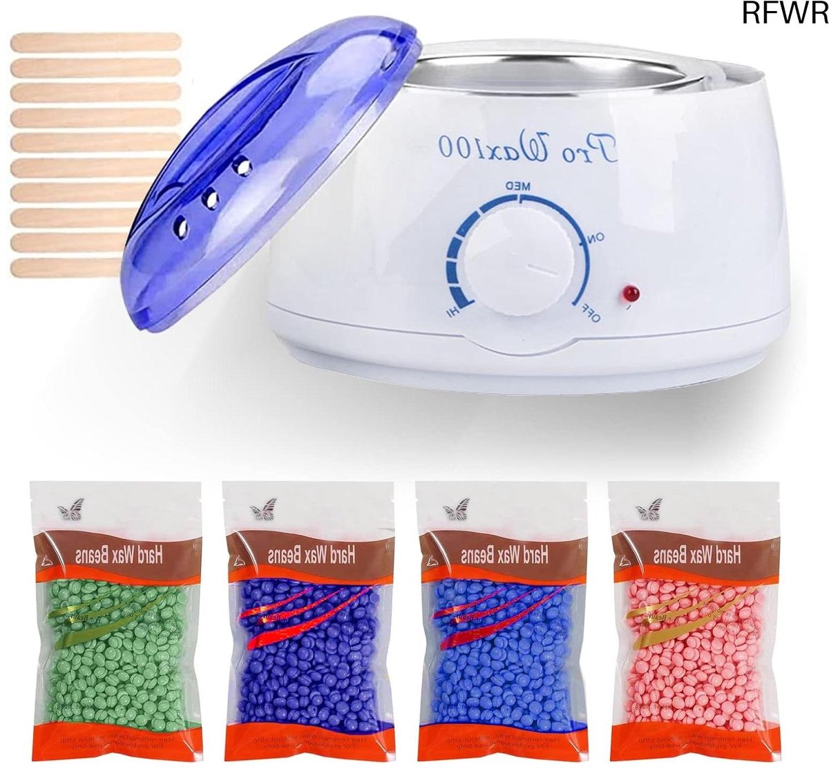 RFWR® Elektrische Waxwarmer voor Ontharing - Ideaal voor Gezicht en Lichaam 4 x 100g Wax