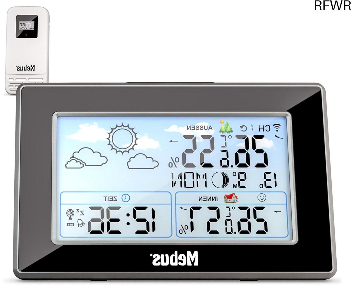 RFWR® Radiogestuurd Weerstation met Buitensensor en Thermometer-Hygrometer - Ondersteuning voor Binnenklimaat en Weersvoorspelling