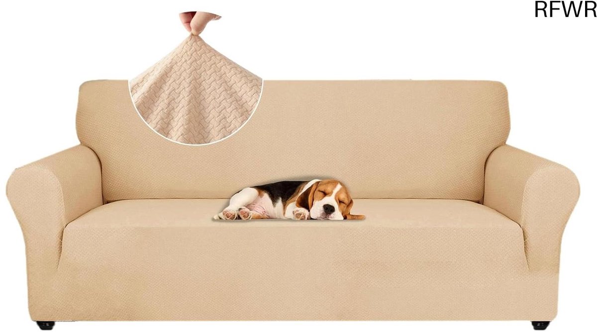 RFWR® Rekbare Bankhoes 3 Zits - Elastische Sofabescherming voor Woonkamer - Krasbestendige Meubelhoes in Beige
