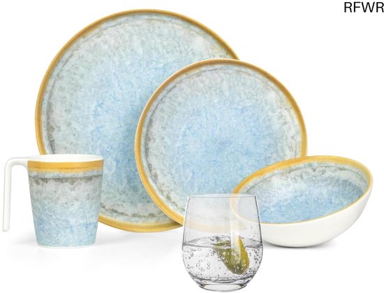 Melamine campingservies, set voor 4 personen, Deep Ocean 4 Milano glazen, waterglazen, tafelservies, picknick, BBQ, kookgerei