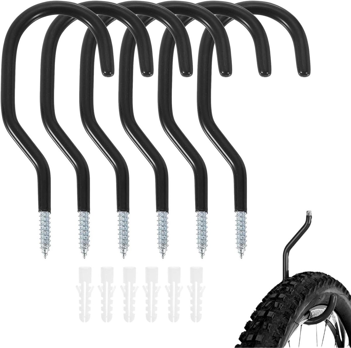 Allecto Plus - Fietshaak 6 stuks voor plafond - Fietsopberghaken zwart - Magazijn en garage fietshouder opbergen.