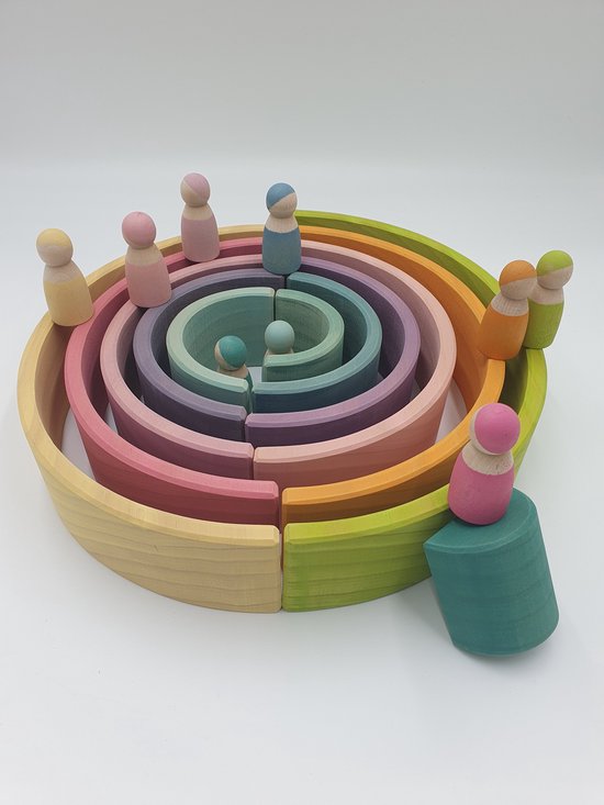 Houten regenboog - Pastelkleuren - Pastel regenboog - 12 stuks - Open einde speelgoed - Educatief montessori speelgoed van Houten — afbeelding 4