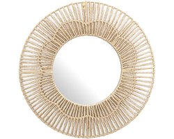 Home deco factory wandspiegel natuurlijk - rond - rotan - D50 cm - bohemian spiegel
