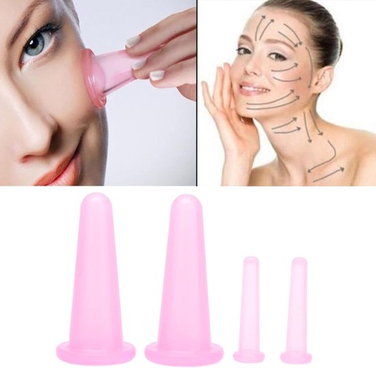 4-Piece Facial Cup Therapy Set - Vacuum Sucking Massage Bales voor Nek en Ooghuid - Fascia Loslaten, Lymfedrainage of Natuurlijke Pijnverlichting (Roze) van Merkloos	 — afbeelding 2