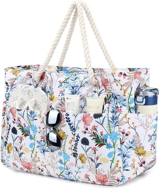 Sac De Plage XXL Imperméable Avec Fermeture éclair – 50x15,5x37,5 Cm, Poches Latérales, Idéal Famille, Sport, Voyage