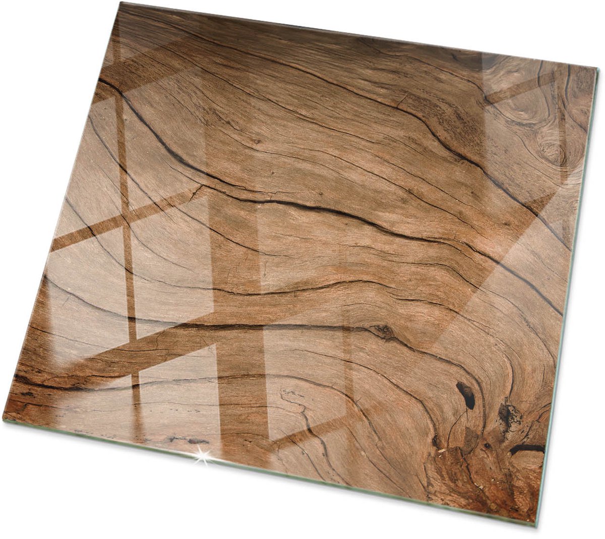 Tulup Tafelblad Glas - Natuurlijk Houtpatroon Veiligheidsglas - 50 cm x 50 cm - Bruin Gehard Glas - Vierkant Tafelblad Glas - Glazen Tafelblad voor Tuin of Terrastafels - Glazen Plaat