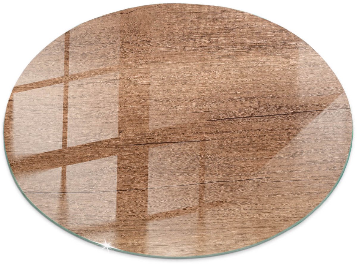 Tulup Tafelblad Glas - Natuurlijk Houtpatroon Glazen Plaat - 60 cm - Bruin Glasplaat Tafel - Rond Tafelblad Glas - Glazen Tafelblad Geschikt voor de Keukentafel - Gehard Glas