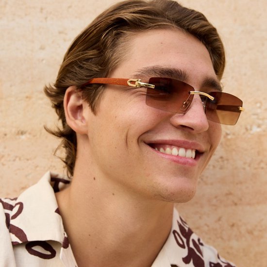 Zonnebril rechthoekig - Zonnebrillen - Festival bril - Rave bril - Glasses - Goud - Bruine glazen — afbeelding 4