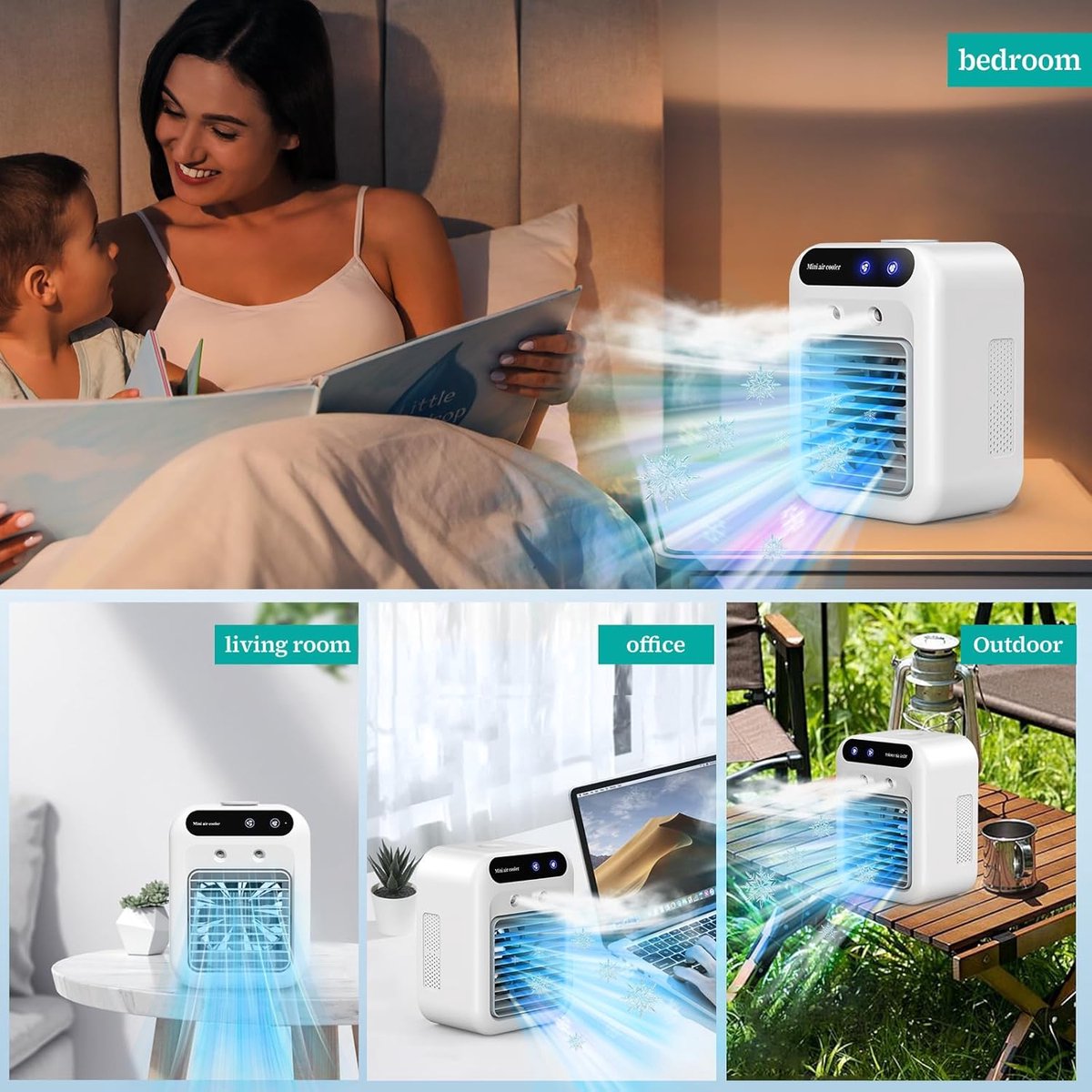 Mini airco - Kleine airco - 1800mAh Draagbare airconditioner - 25W oplaadbare persoonlijke mini airco - met dubbele sproeier en 2 snelheidsinstellingen - voor slaapkamer bureau kantoor en buitengebruik – foto 4