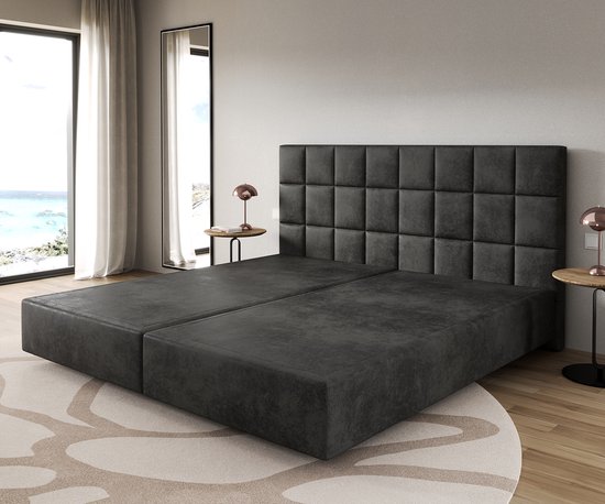 Sommier tapissier Dream- Microfibre fine anthracite vintage 200x200 cm