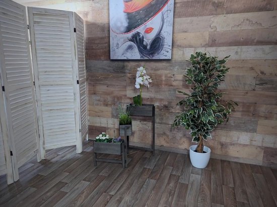 Plantenrek T275, staande plantenbak, 65x108x15cm, hout shabby-look vintage ~ grijs-blauw