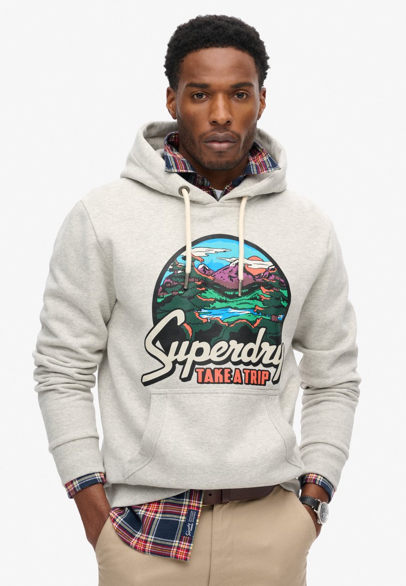 Superdry Travel Postcard hoodie met print Heren Hoodies Grijs