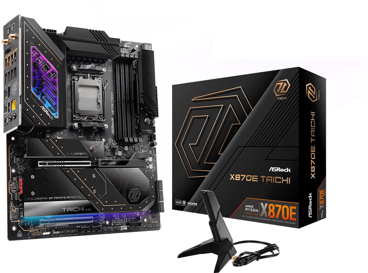ASRock X870E Taichi moederbord RAID, 5 Gb-LAN, WLAN, BT, E-ATX