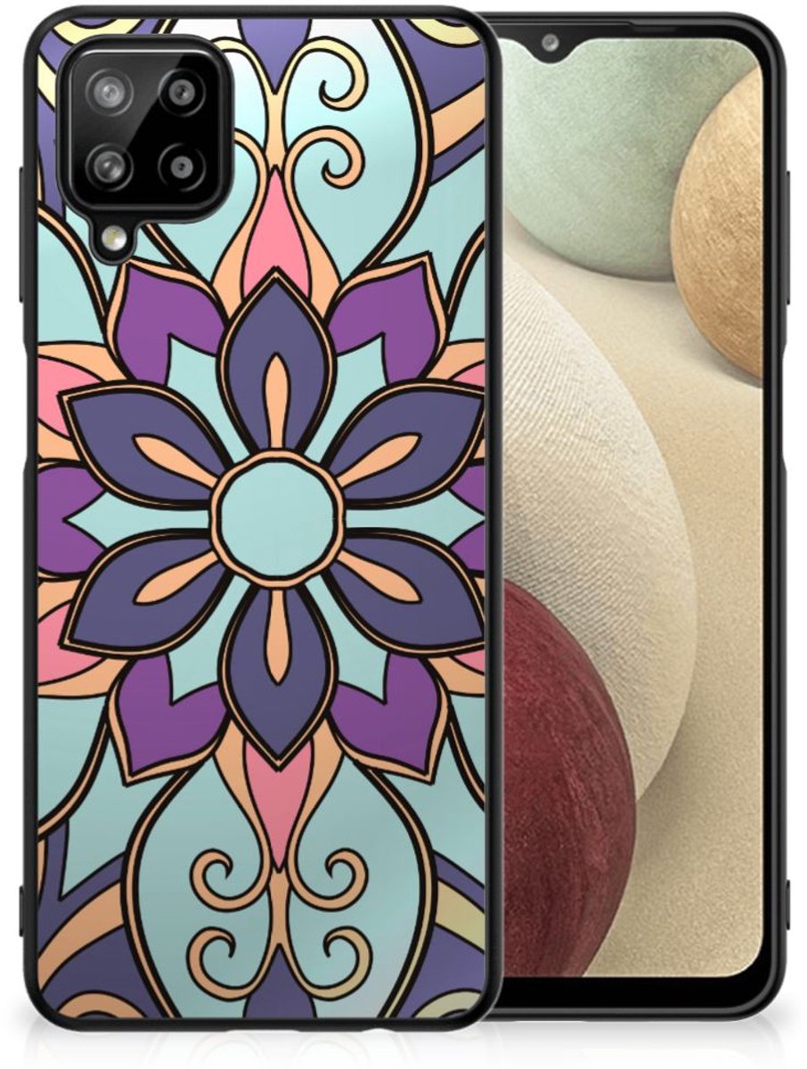 Back Cover voor Samsung Galaxy A12 Bloemen Hoesje Purple Flower
