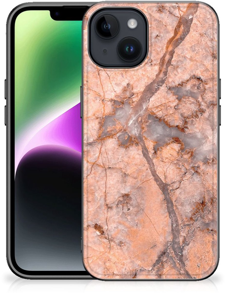 iPhone 15 Marmeren Print Telefoonhoesje Marmer Oranje