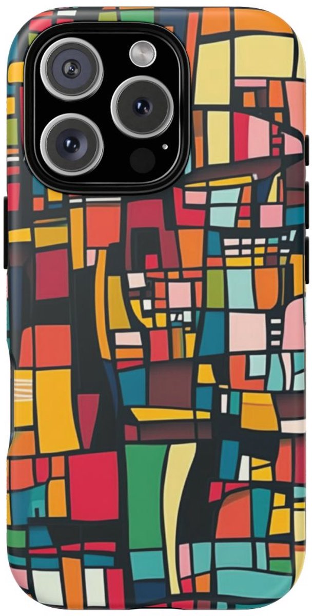 Abstract Kleurrijk Geometrisch Patroon – Telefoonhoesje Geschikt voor iPhone 16 Pro