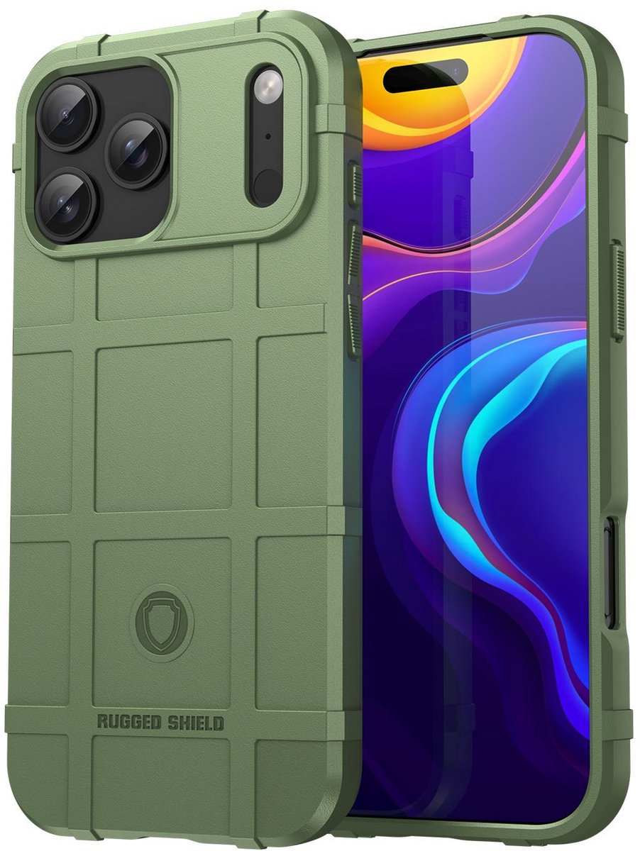 Mobigear Hoesje geschikt voor Apple iPhone 17 Pro Max Telefoonhoesje Flexibel TPU | Mobigear Rugged Shield Backcover Shockproof | Schokbestendig iPhone 17 Pro Max Telefoonhoesje | Anti Shock Proof - Groen