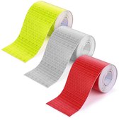 3 rollen reflecterende band - 300 x 2,5 cm reflector zelfklevend folie - Rode reflecterende tape - Reflecterende stickers - Reflecterende waarschuwingstape - Veiligheids- en antibotsingswaarschuwingsstickers - Rood - Wit - Groen