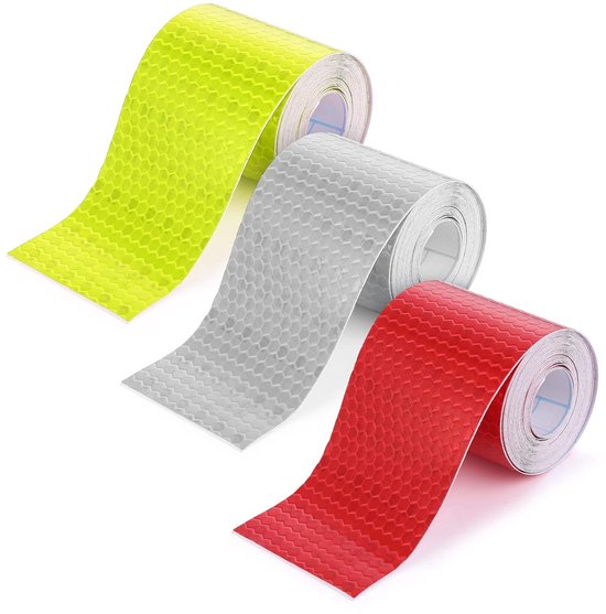 3 rollen reflecterende band - 300 x 2,5 cm reflector zelfklevend folie - Rode reflecterende tape - Reflecterende stickers - Reflecterende waarschuwingstape - Veiligheids- en antibotsingswaarschuwingsstickers - Rood - Wit - Groen