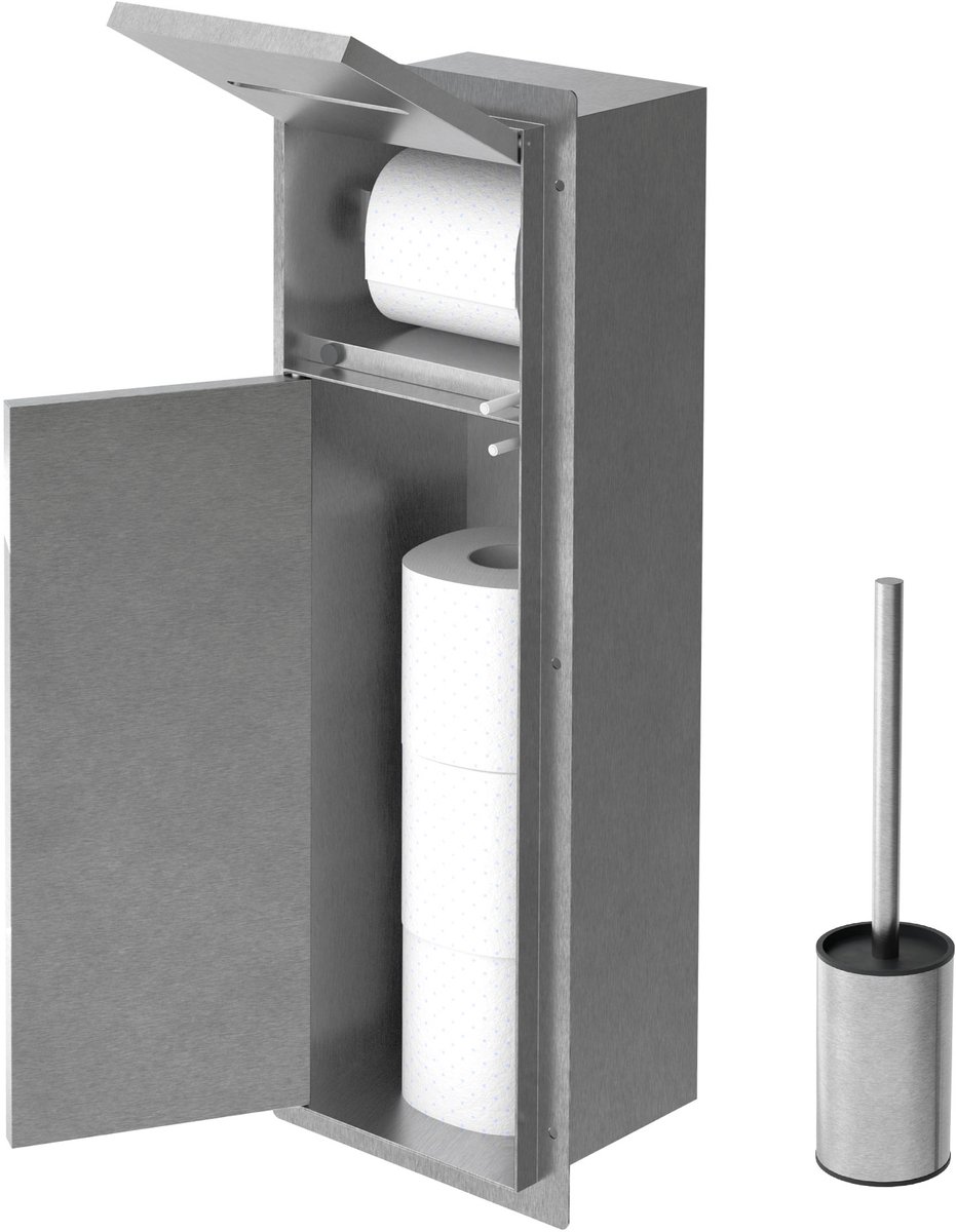 Inbouwmodule betegelbaar met wc-borstel, 60x20x10 cm roestvrijstalen wc-wandnis LuxeBath