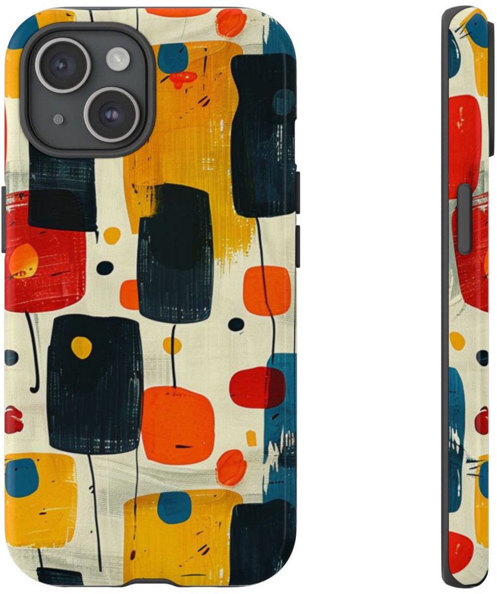 Mid-Century Abstract Geometrisch Patroon – Telefoonhoesje Geschikt voor iPhone 15