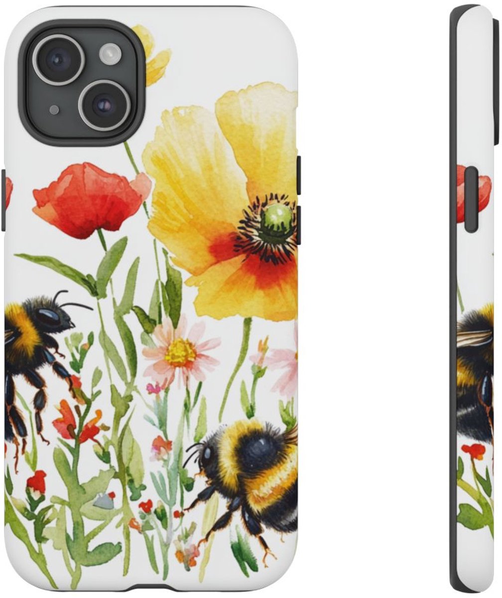 Aquarel Hommels en Wilde Bloemen – Telefoonhoesje Geschikt voor iPhone 15 Plus