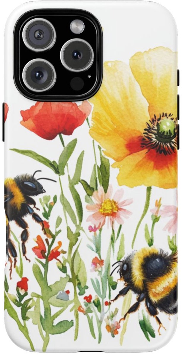 Aquarel Hommels en Wilde Bloemen – Telefoonhoesje Geschikt voor iPhone 16 Pro Max