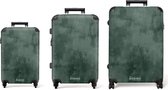 NoBoringSuitcases.com® - Ensemble de 3 valises - Valise légère - Aspect béton vert - Ensemble de Bagage à main à 4 roues - Valise à roulettes de taille moyenne - Valise de soute - Valises avec serrure TSA